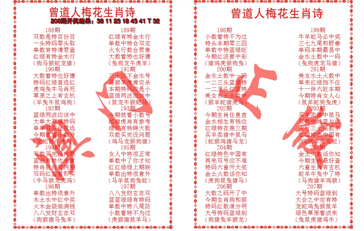2024207期曾道人梅花生肖诗