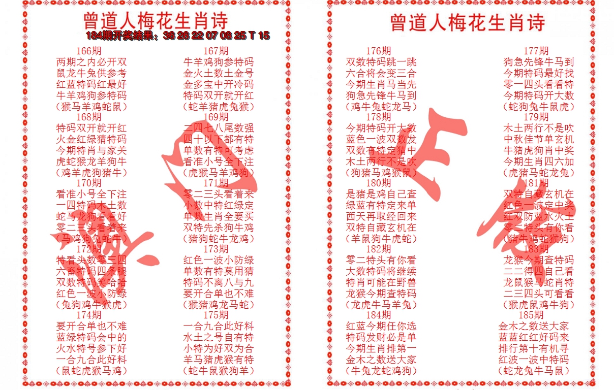 2024185期曾道人梅花生肖诗