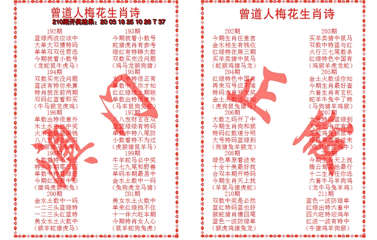 2024211期曾道人梅花生肖诗