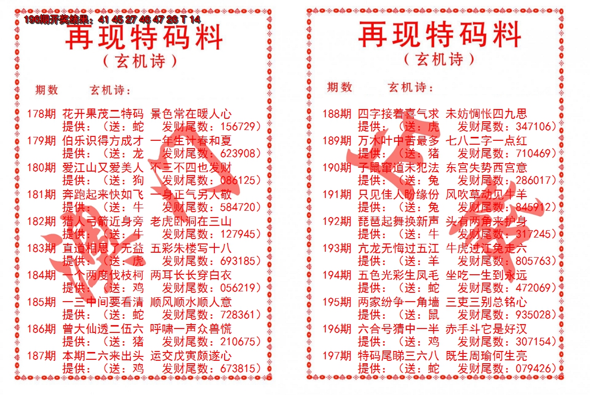 2024197期再现特码料