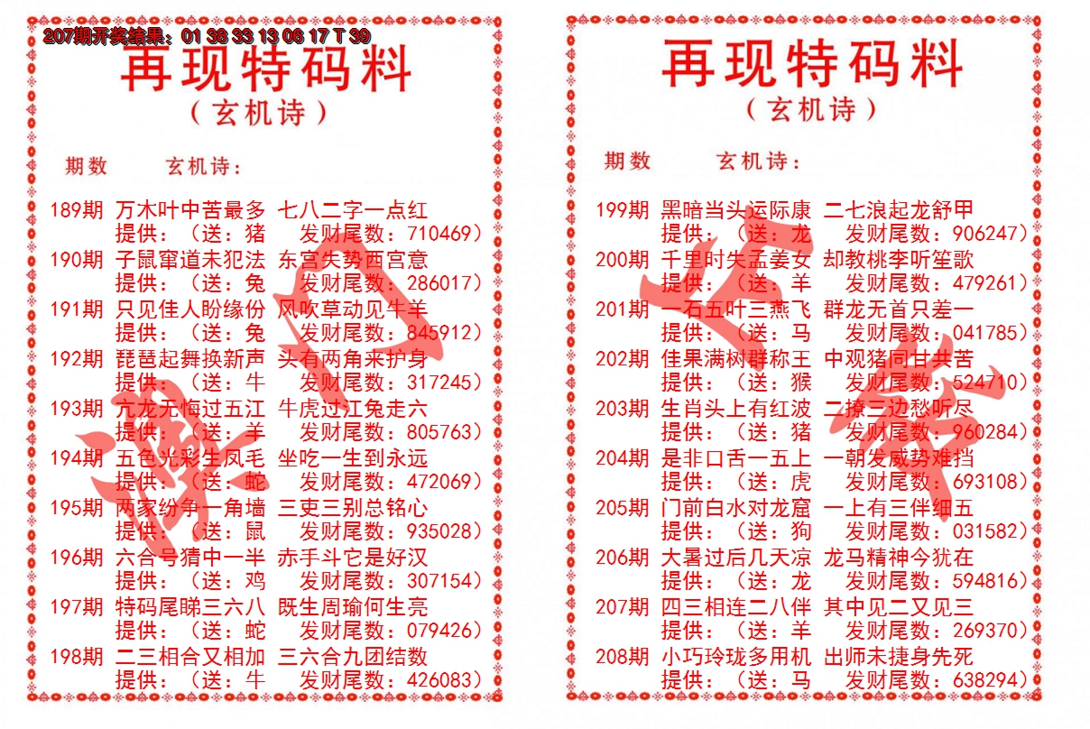 2024208期再现特码料