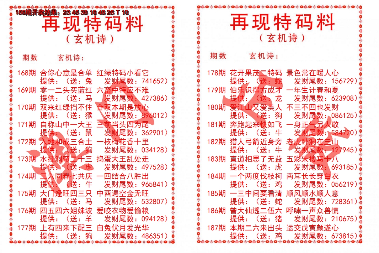 2024187期再现特码料