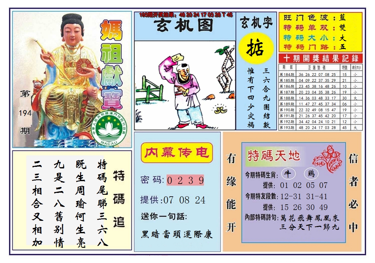 2024194期马祖献宝