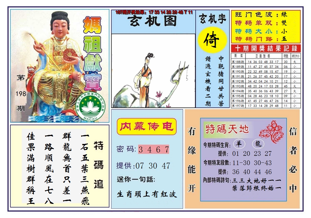 2024198期马祖献宝