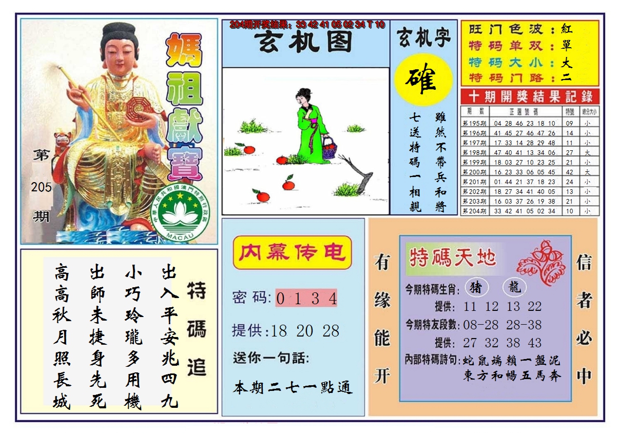 2024205期马祖献宝