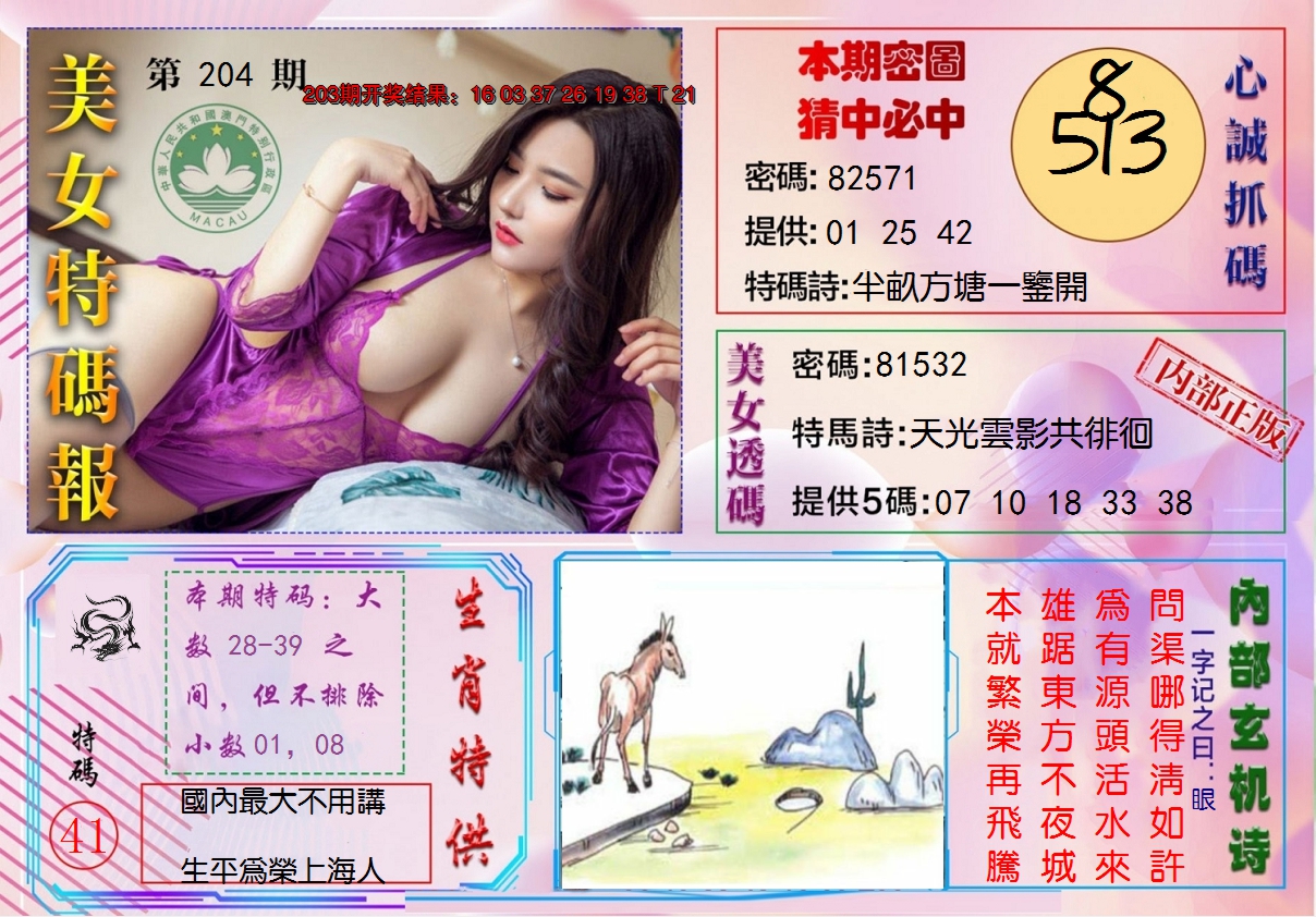 2024204期美女特码报