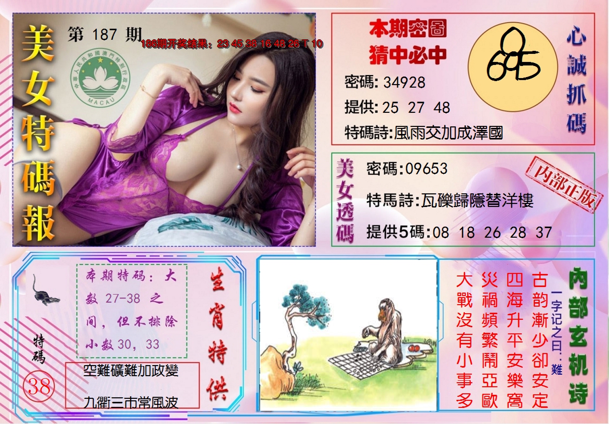 2024187期美女特码报