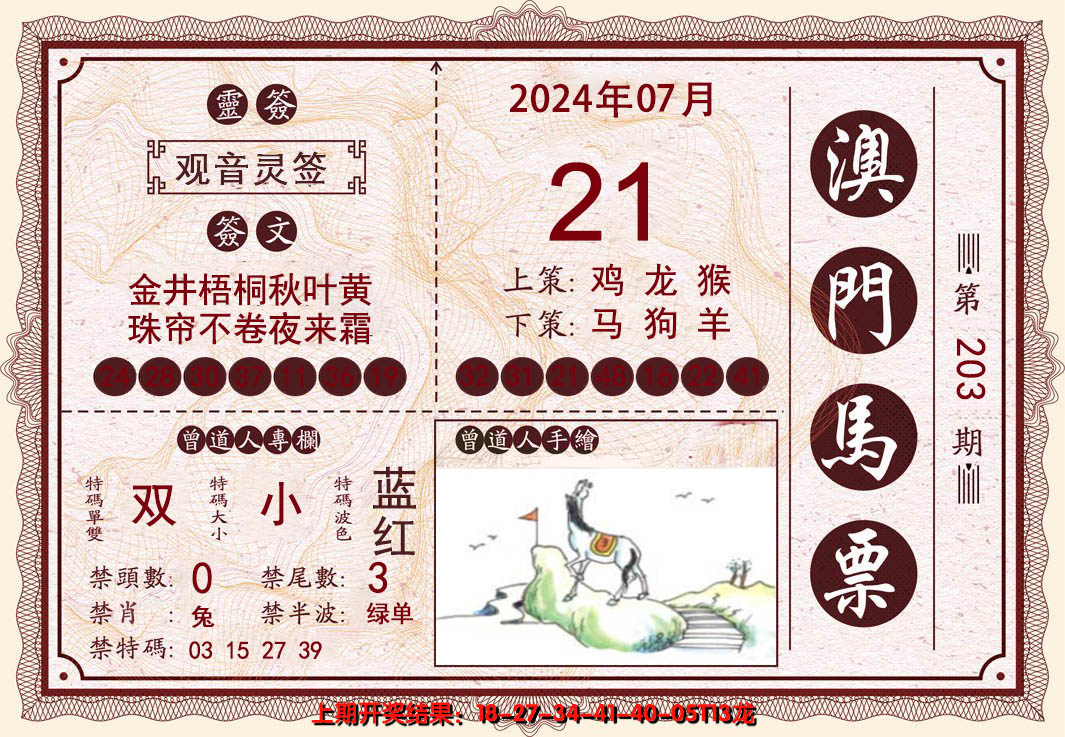 2024203期澳门马票