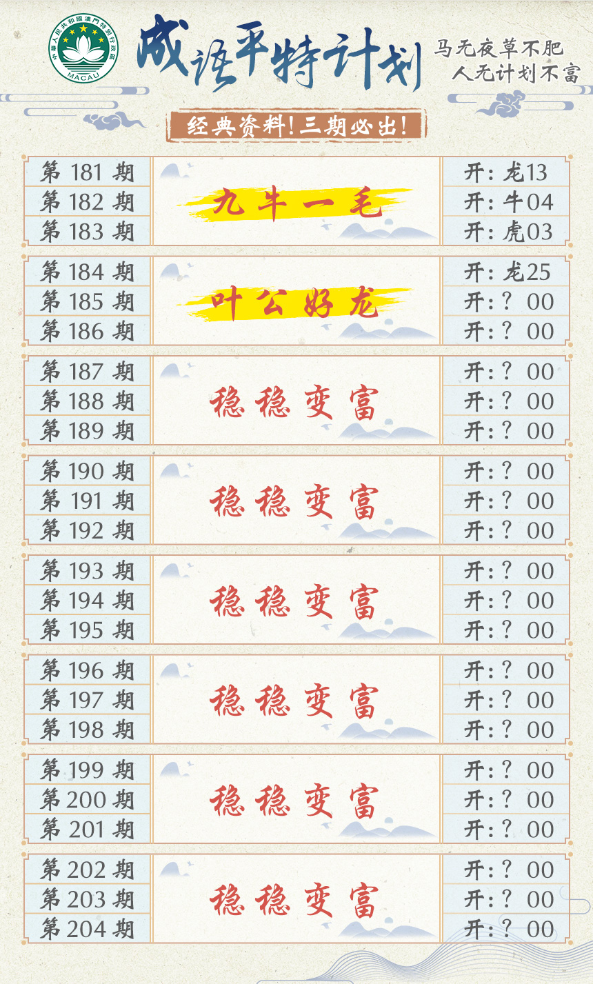 2024185期成语平特计划