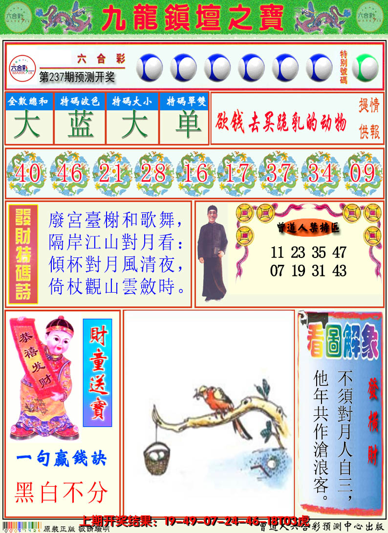 2024237期澳门挂牌解特码A