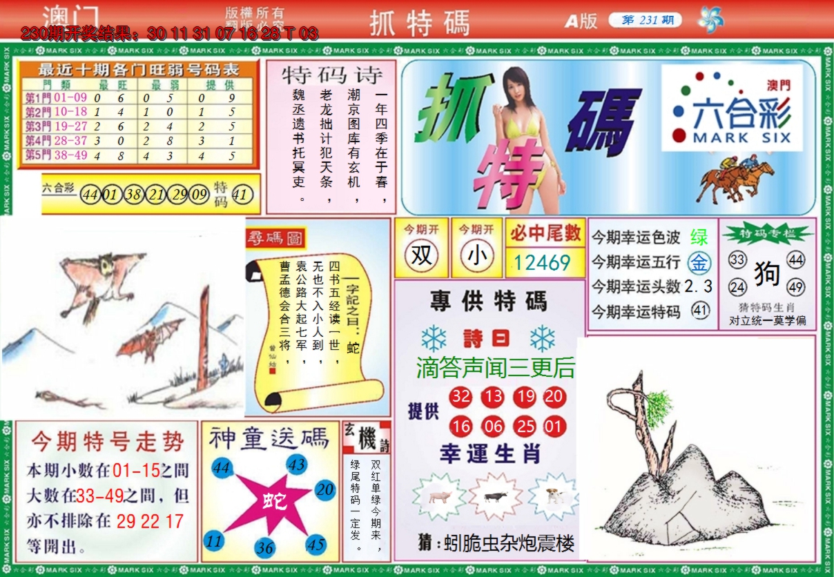 2024231期澳门抓特码A
