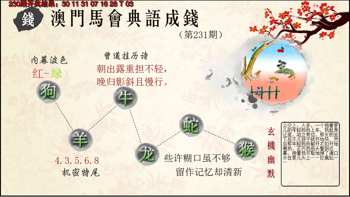 2024231期典语成钱