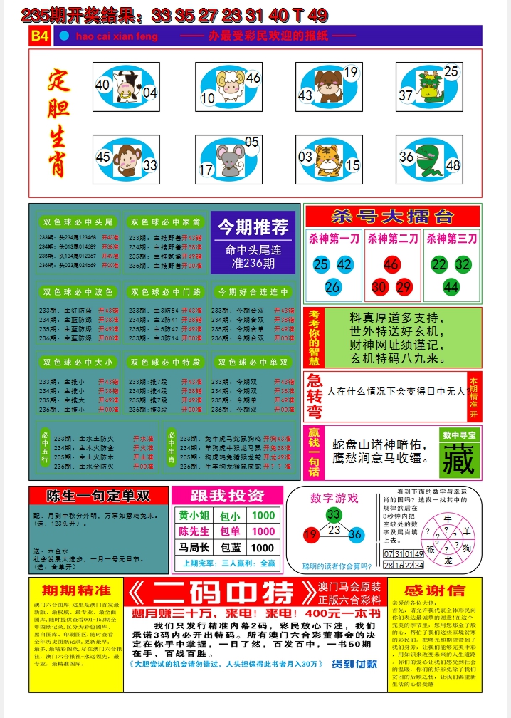 2024236期好彩先锋B