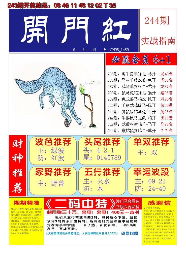 2024244期澳门开门红A