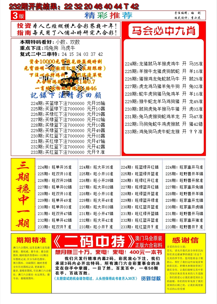 2024233期澳门开门红B