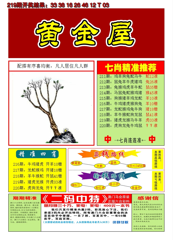2024220期澳门黄金屋A
