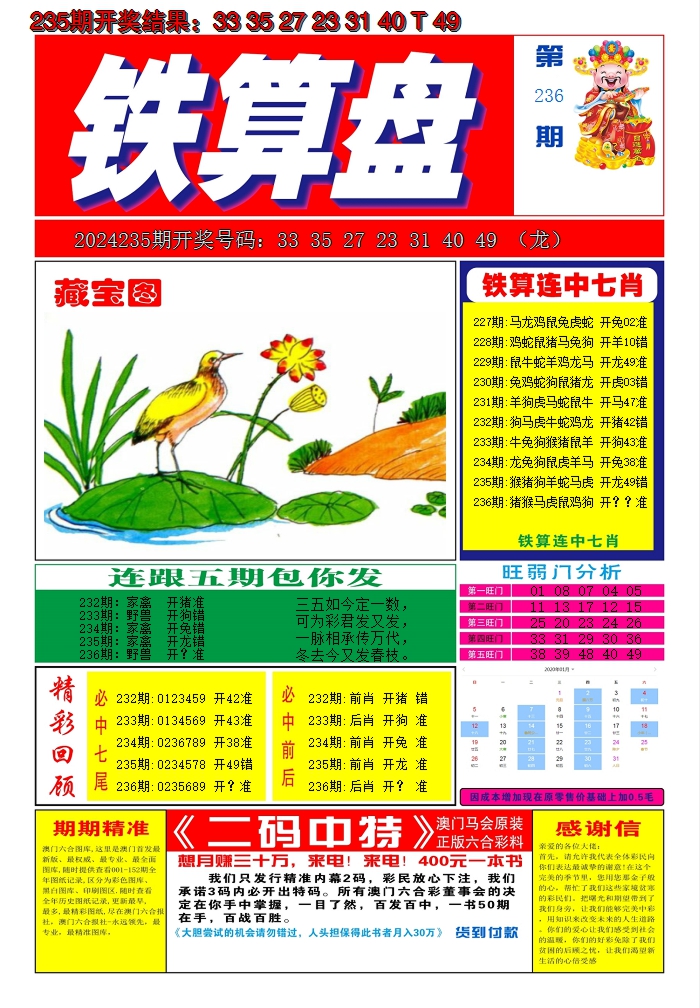 2024236期澳门铁算盘A