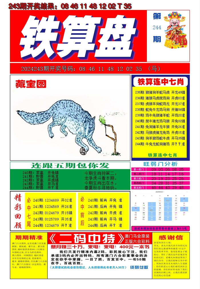 2024244期澳门铁算盘A