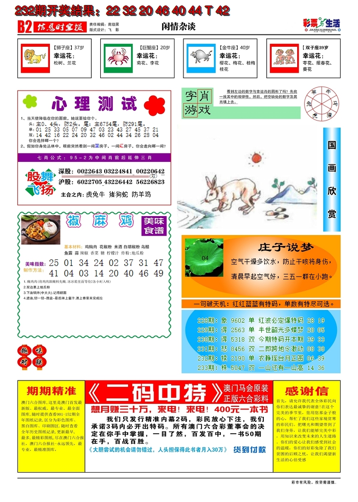 2024233期彩票与生活B