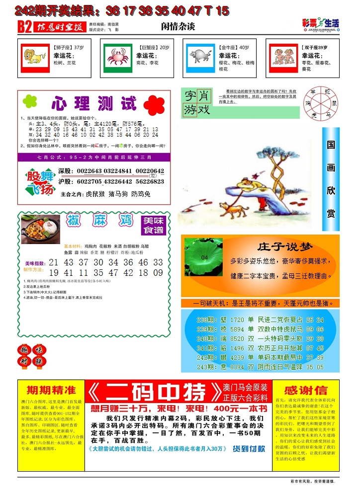 2024243期彩票与生活B