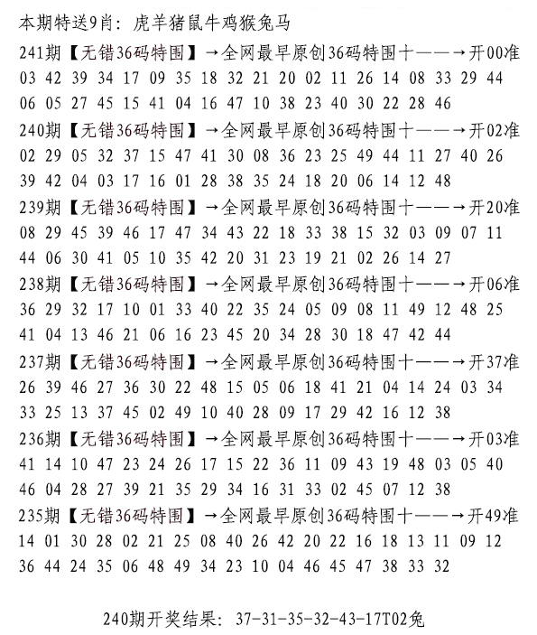 2024241期无错三十六码