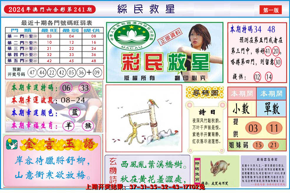 2024241期澳门彩民救星