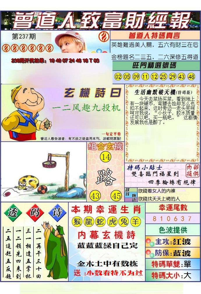 2024237期澳门曾道人致富财经报
