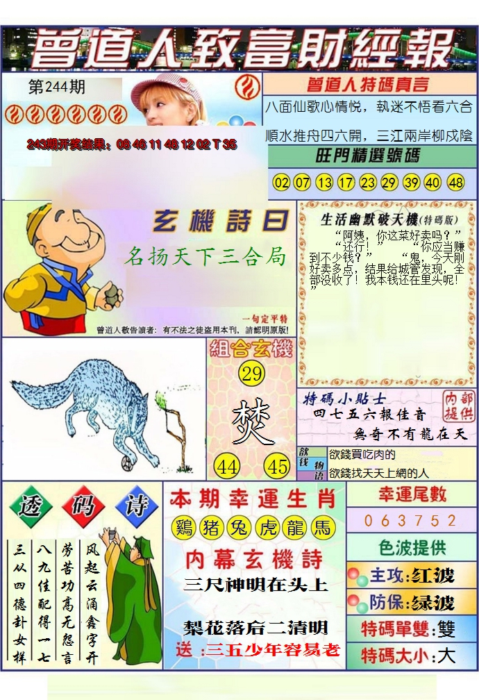 2024244期澳门曾道人致富财经报