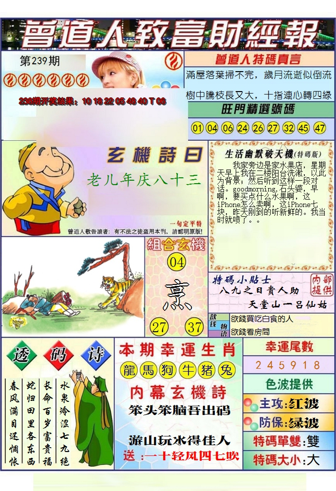 2024239期澳门曾道人致富财经报