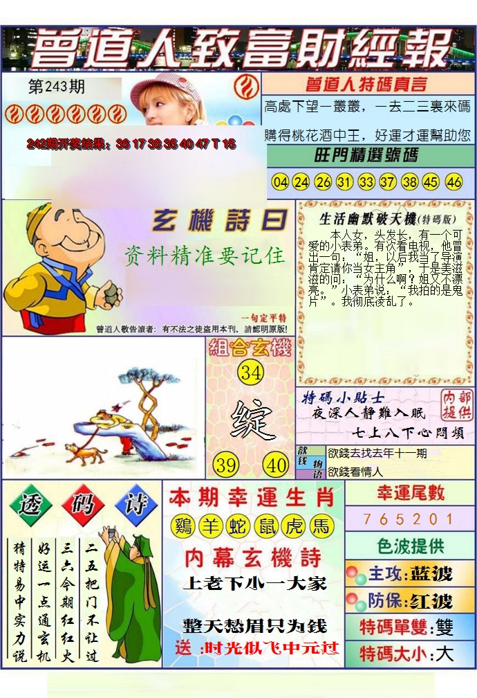 2024243期澳门曾道人致富财经报