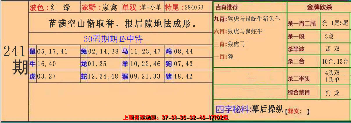 2024241期30码中特