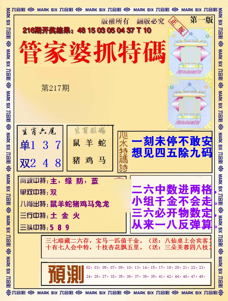 2024217期管家婆抓特码A