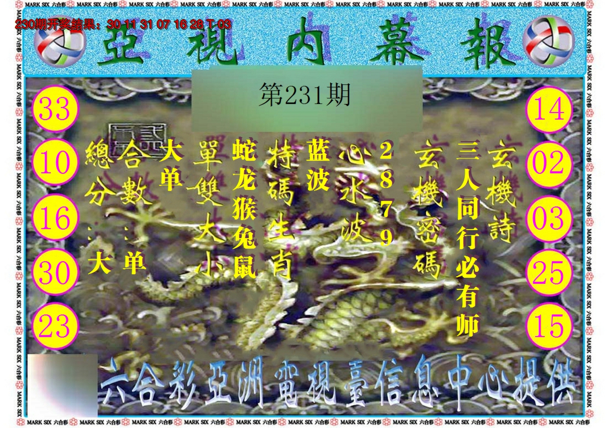 2024231期亚视内幕报