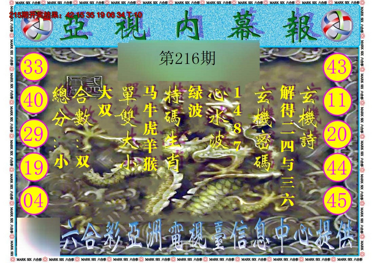 2024216期亚视内幕报