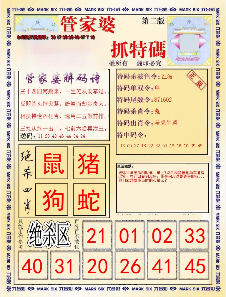 2024243期管家婆抓特码B