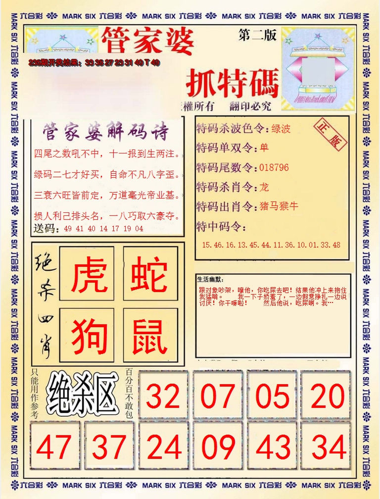 2024236期管家婆抓特码B