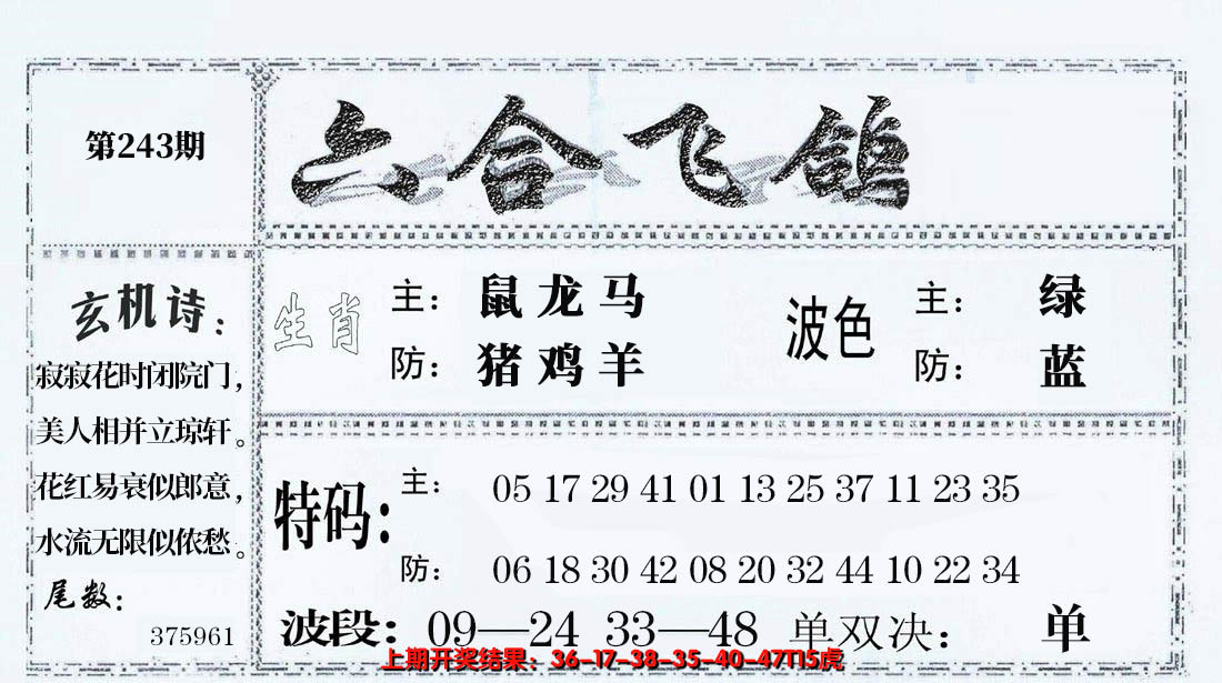 2024243期六合飞鸽