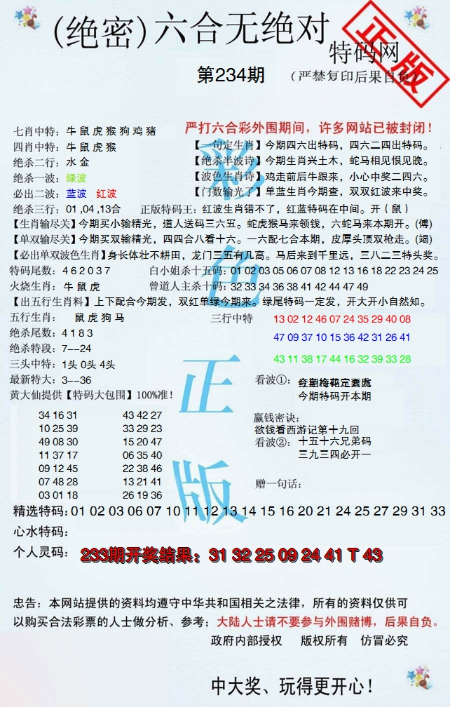 2024234期六合无绝对