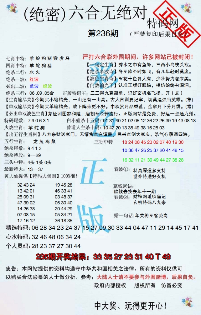 2024236期六合无绝对