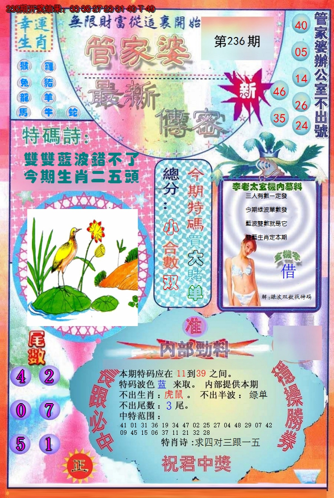 2024236期管家婆新传密