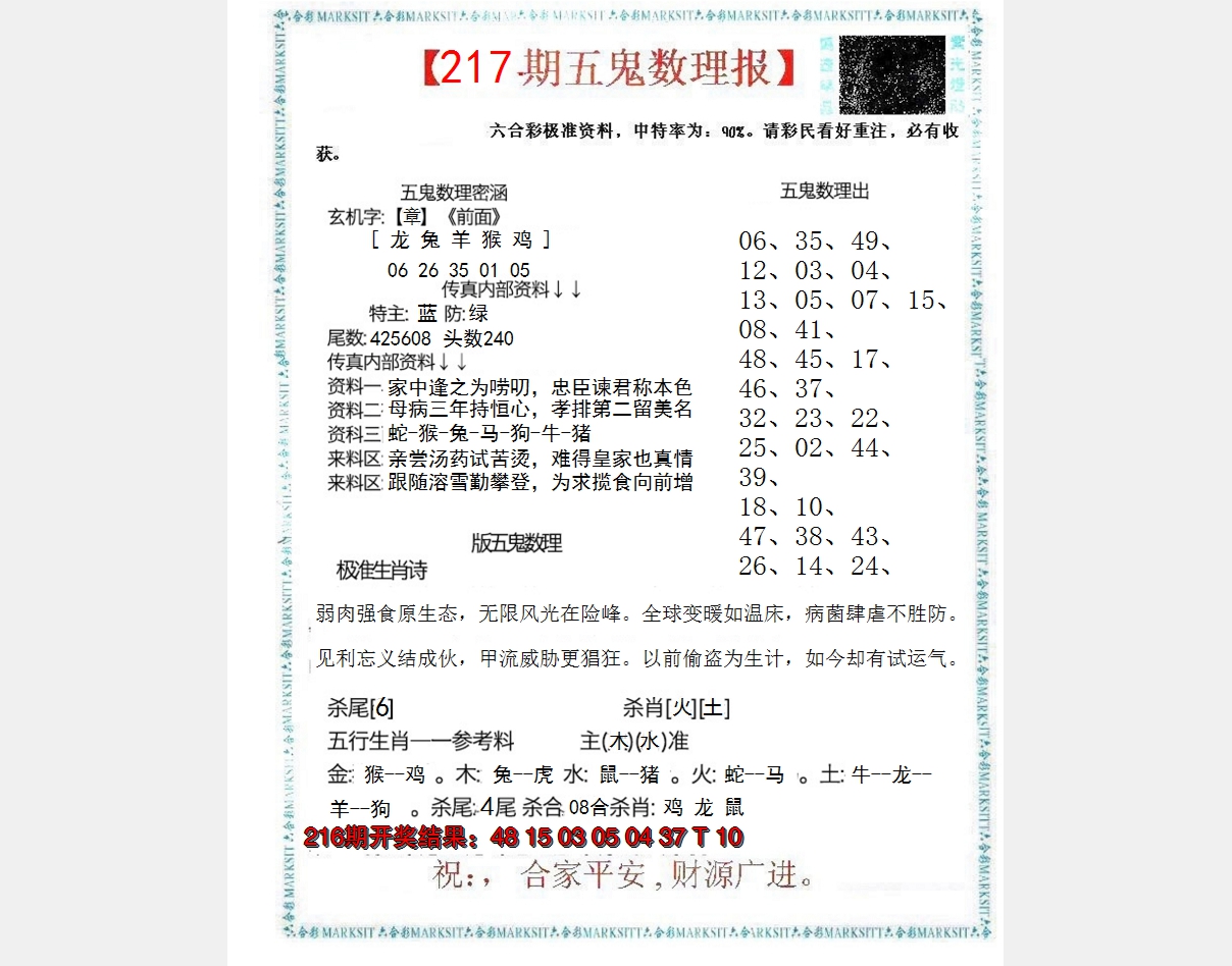 2024217期五鬼数理报