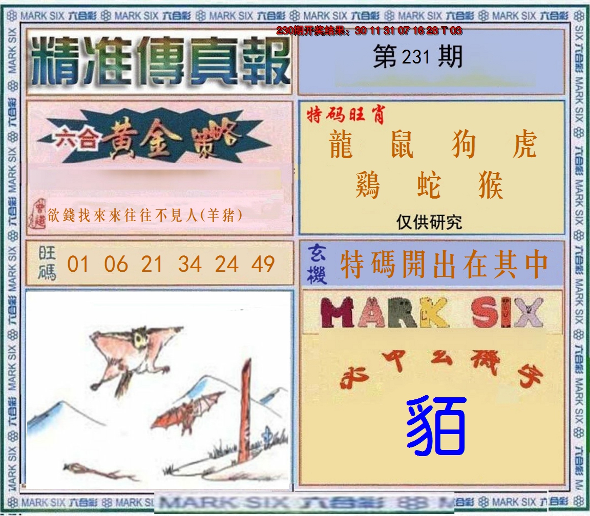 2024231期精准<傳真報>