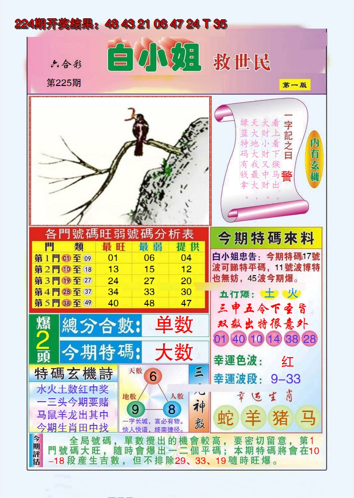 2024225期白小姐救世民A