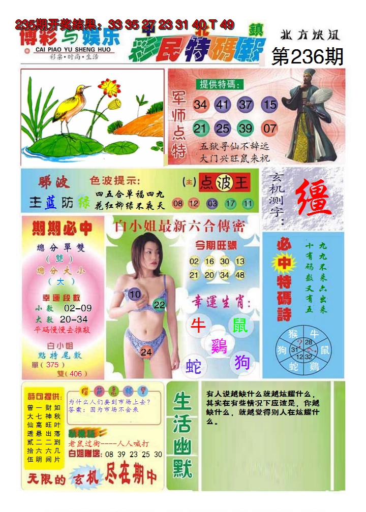 2024236期中北彩民特码报