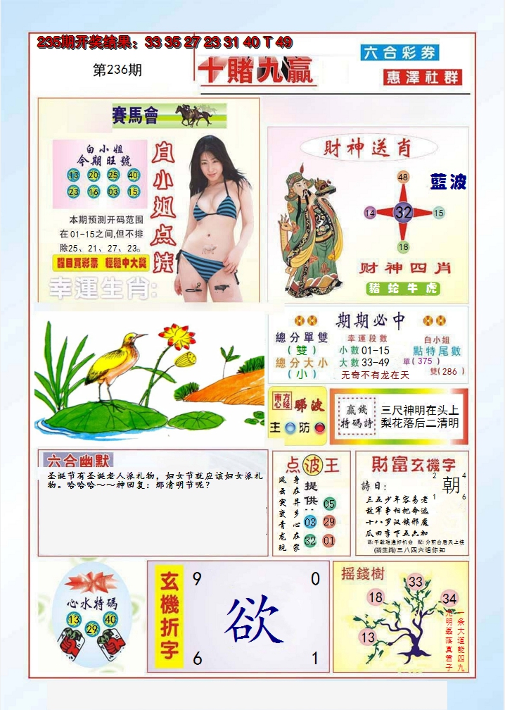 2024236期十赌九羸