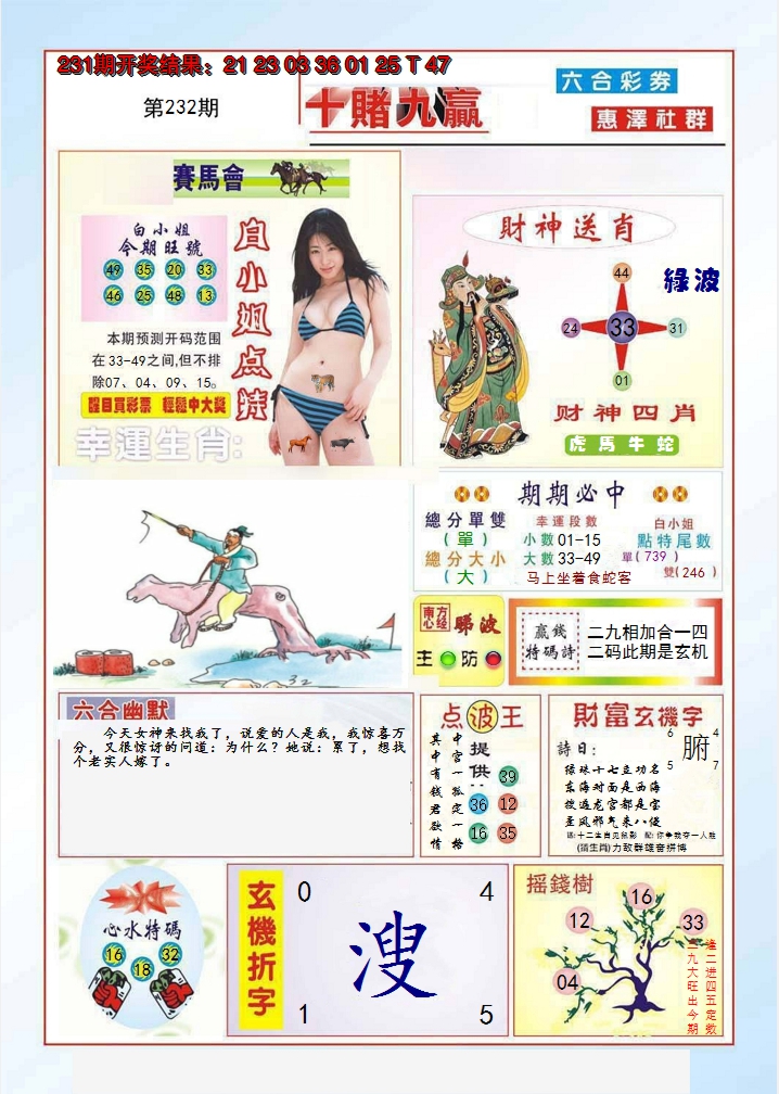 2024232期十赌九羸