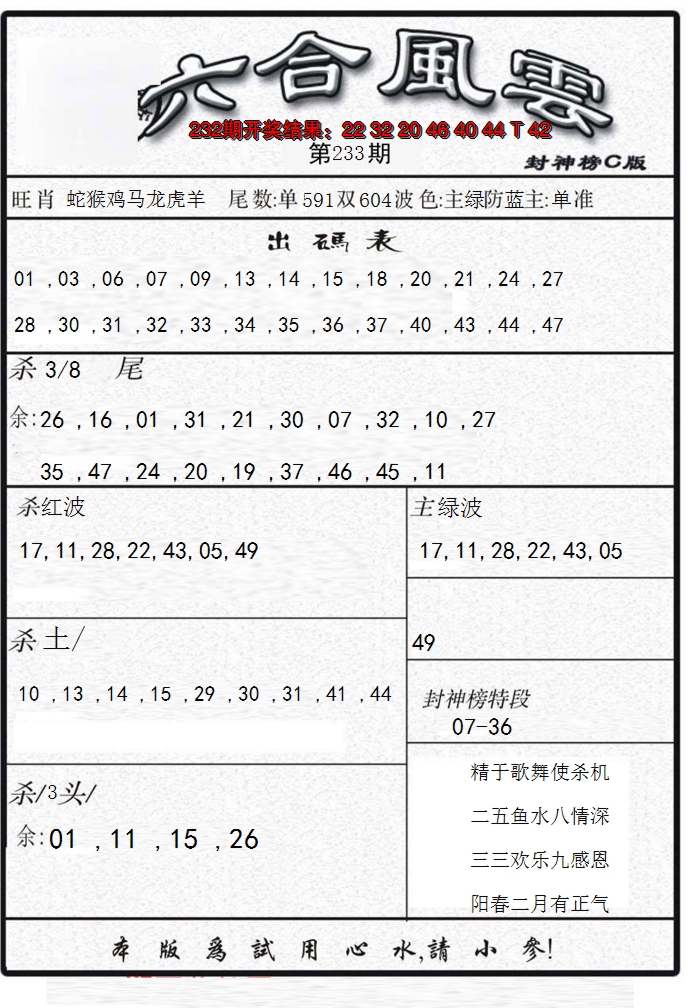 2024233期六合风云B