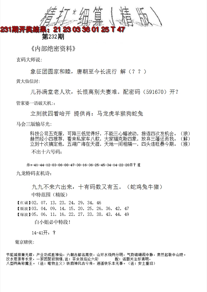 2024232期精大细算精版