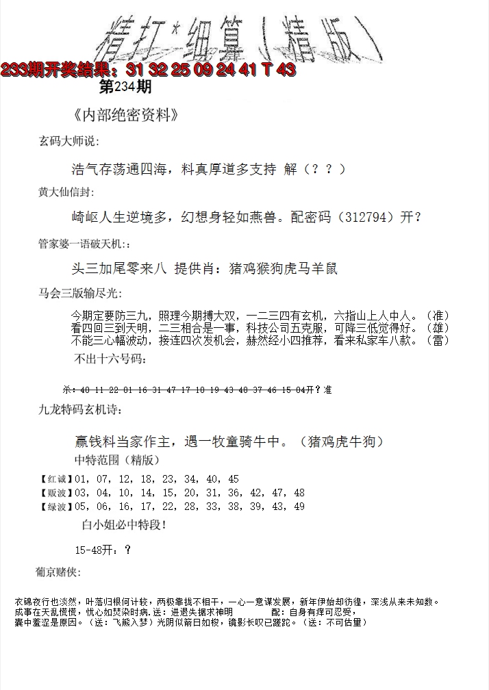 2024234期精大细算精版