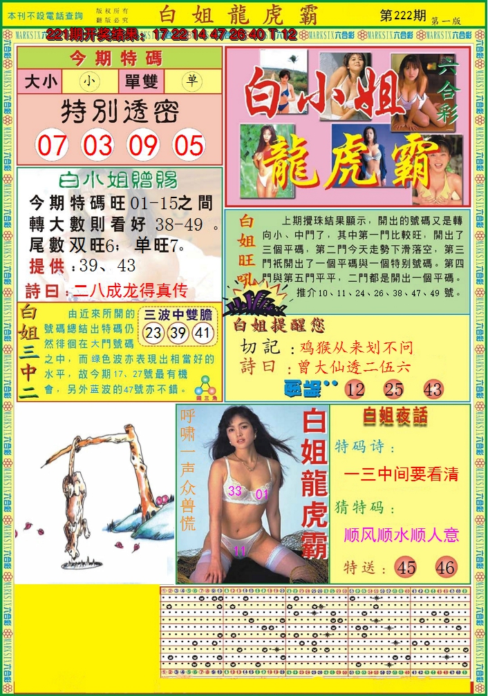 2024222期白小姐龙虎霸A